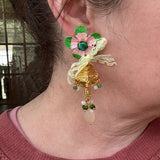 Floral Gemstone Chica Earrings, Whimsical Dangle Face Charm Earrings