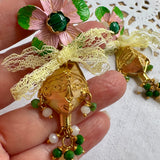 Floral Gemstone Chica Earrings, Whimsical Dangle Face Charm Earrings