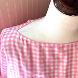 Pink Gingham Blouse, Boxy Top, Loose Summer Shirt