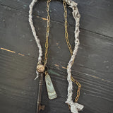 Boho Skeleton Key Heron Charm Necklace