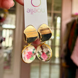 Whimsical Embroidery Dangle Earrings,  Repurposed Vintage Earrings