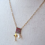 Repurposed Vintage French Madeleine  Charm Gemstone Necklace