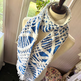 Blue and White Vintage Chenille Patchwork Scarf