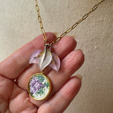 Floral Vintage Embroidered Charm Necklace, Handmade Sentimental Jewelry