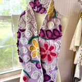 Purple Floral Vintage Chenille Patchwork Scarf