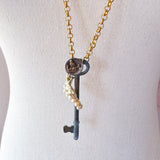 Boho Skeleton Key Bird Charm Necklace