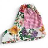 Handmade Floral Mid Rise Shorts With Oversize Gingham Pockets