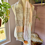 Repurposed Cream and Peach Floral Vintage Chenille Patchwork Scarf