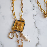 Repurposed Vintage French Arc De Triomphe Charm Gemstone Necklace
