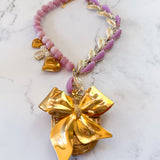 Colorful Eclectic Gemstone Bow Locket Necklace