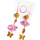 Whimsical Floral Asymmetrical Dangle Gemstone Earrings
