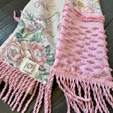 Repurposed Pink and Green Floral Vintage Chenille Patchwork Scarf