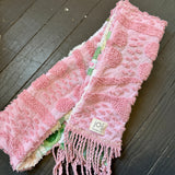Repurposed Pink and Green Floral Vintage Chenille Patchwork Scarf