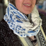 Blue and White Chenille Infinity Scarf