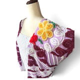 Boho Short Sleeve Floral Upcycled Chenille Cardigan