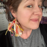 Whimsical Statement Floral Textile  Ribbon Earrings
