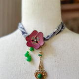 OOAK Boho Bandana Flower Power Charm Necklace