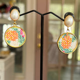 Whimsical Floral Embroidered Dangle Earrings,  Repurposed Vintage Earrings