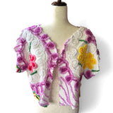 Boho Short Sleeve Floral Chenille Cardigan
