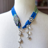 OOAK Boho Bandana Rhinestone Charm Necklace