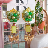 Green Dangle Upcycled Vintage Handmade Earrings