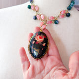 Colorful Eclectic Gemstone Flower Boho Pendant Necklace