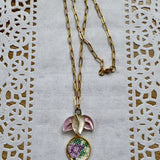 Floral Vintage Embroidered Charm Necklace, Handmade Sentimental Jewelry
