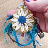 Whimsical Blue Statement Textile  Ribbon Earrings