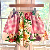Handmade Floral Mid Rise Shorts With Oversize Gingham Pockets