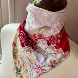 One of a Kind Vintage Patchwork Bandana Scarf | Shabby Chic Head Scarf | Upcycled Boho Neckerchief
