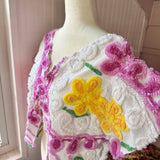 Boho Short Sleeve Floral Chenille Cardigan