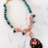 Colorful Eclectic Gemstone Flower Boho Pendant Necklace