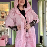 Boho Pink Chenille Hooded Kimono Duster