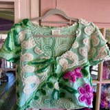 Boho Short Sleeve Floral Chenille Cardigan