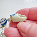 White and Blue Floral Whimsical Dangle Earrings