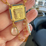 Repurposed Vintage French Arc De Triomphe Charm Gemstone Necklace