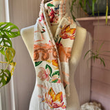 Repurposed Cream and Peach Floral Vintage Chenille Patchwork Scarf