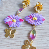 Whimsical Floral Asymmetrical Dangle Gemstone Earrings