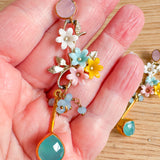 Whimsical Floral Pastel Dangle Gemstone Earrings