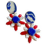 Red, White and Blue Floral Whimsical Dangle Earrings