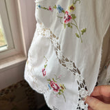 Romantic Embroidered Floral Tank| Repurposed Vintage Rosebud Adjustable Top