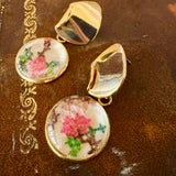 Whimsical Embroidery Dangle Earrings,  Repurposed Vintage Earrings