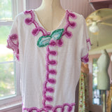 Boho Fauna Blouse, Short Sleeved Upcycled Vintage Top