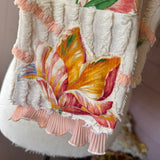 Repurposed Cream and Peach Floral Vintage Chenille Patchwork Scarf