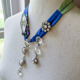 OOAK Boho Bandana Rhinestone Charm Necklace