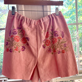 Handmade Floral Embroidered Mid Rise Long Shorts