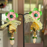 Floral Gemstone Chica Earrings, Whimsical Dangle Face Charm Earrings