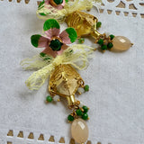Floral Gemstone Chica Earrings, Whimsical Dangle Face Charm Earrings