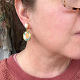 Whimsical Floral Embroidered Dangle Earrings,  Repurposed Vintage Earrings