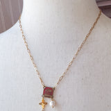 Repurposed Vintage French Madeleine  Charm Gemstone Necklace